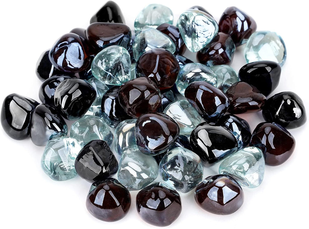 Stanbroil 10-Pound Blended Fire Glass Diamonds - 1/2 inch Fire Glass Blended Onyx Black, Crystal Ice, Amber Luster for Indoor and Outdoor Gas Fire Pits and Fireplaces