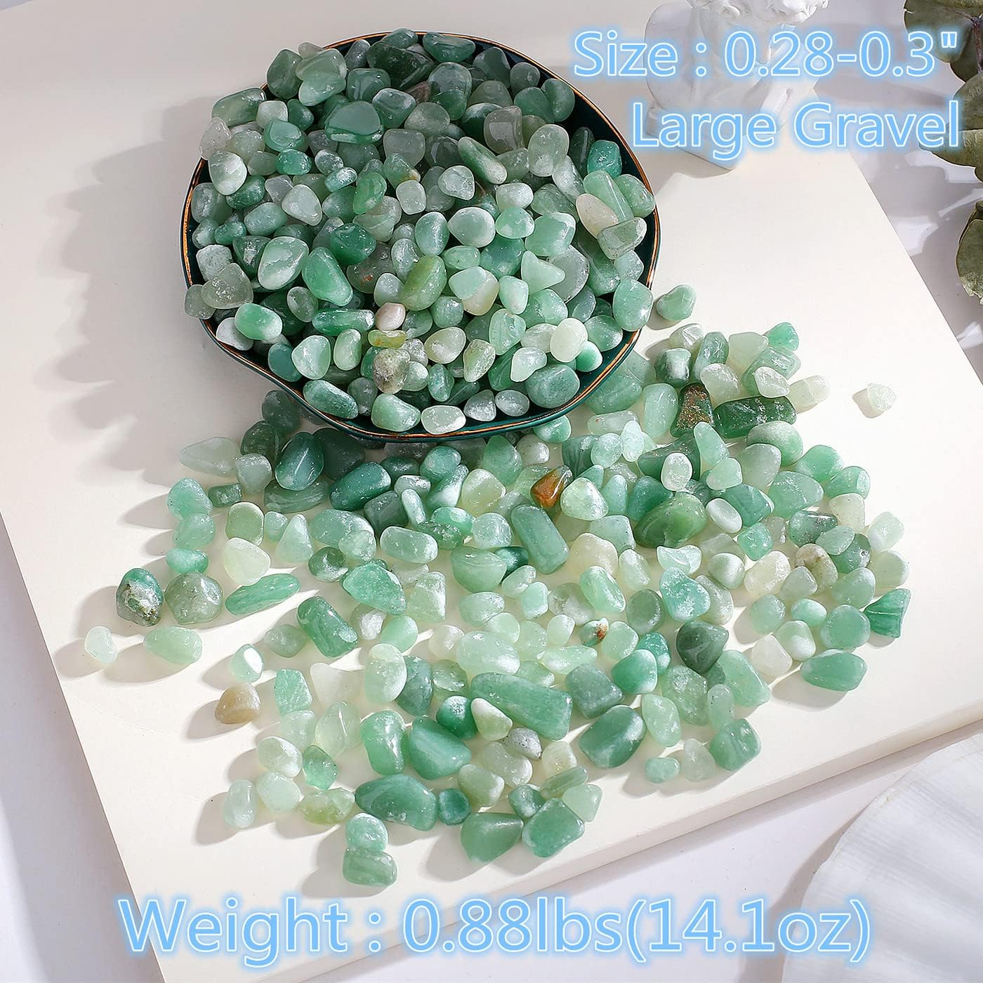 QINJIEJIE 400G Green Aventurine Crystal Polished Rocks 0.3-0.4" Tumbled Stones Chips Stone Crushed Quartz Natural Gem Home Decoration Aquarium Plants Cacti Vase Filler Landscape Bottom Ornament 0.9lb