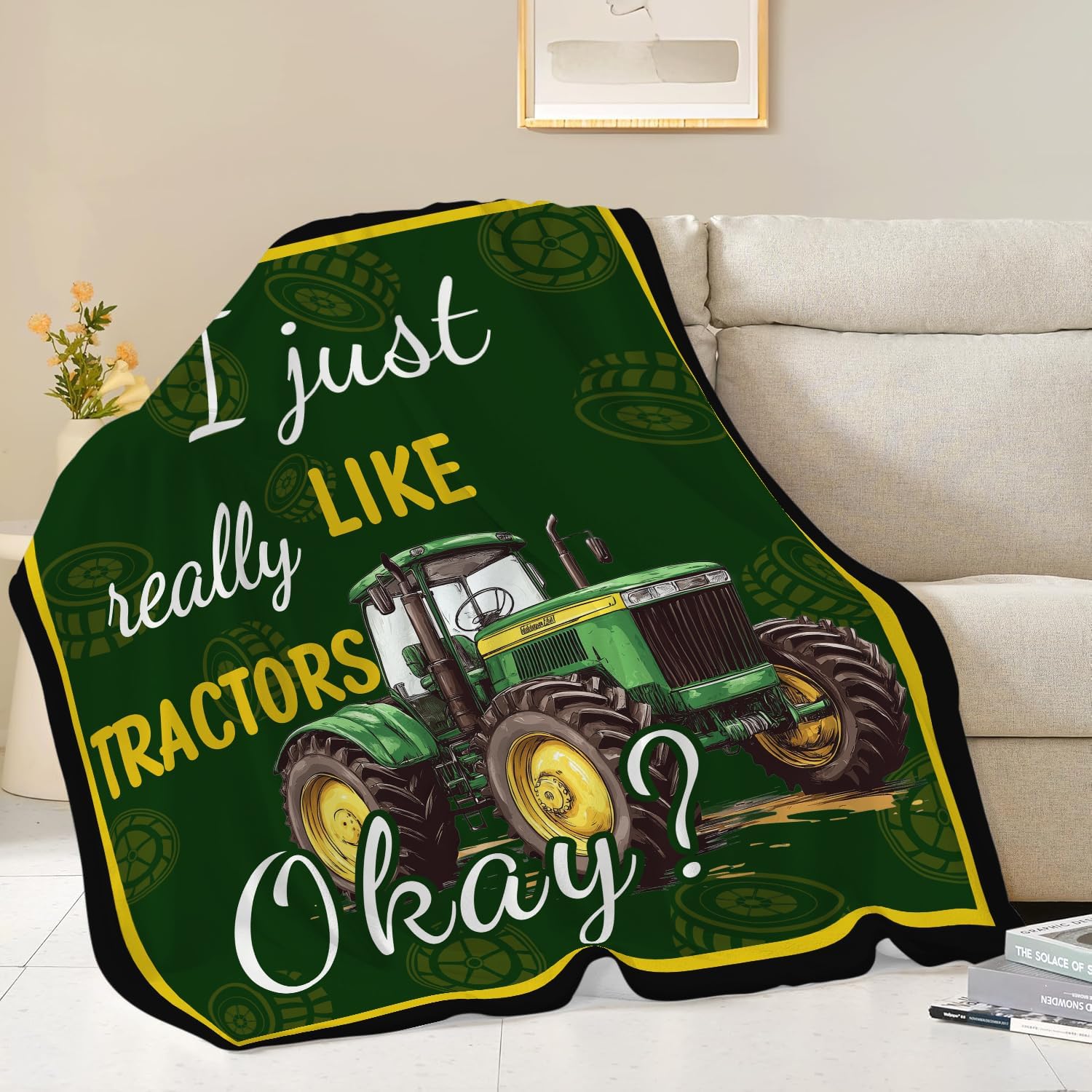Tractor Blanket Farm Green Tractor Throw Blanket Gifts for Women Girls Men Boys Kids Adults Super Soft Cozy Plush Fluffy Fuzzy Fleece Blanket Decor 60''X80''