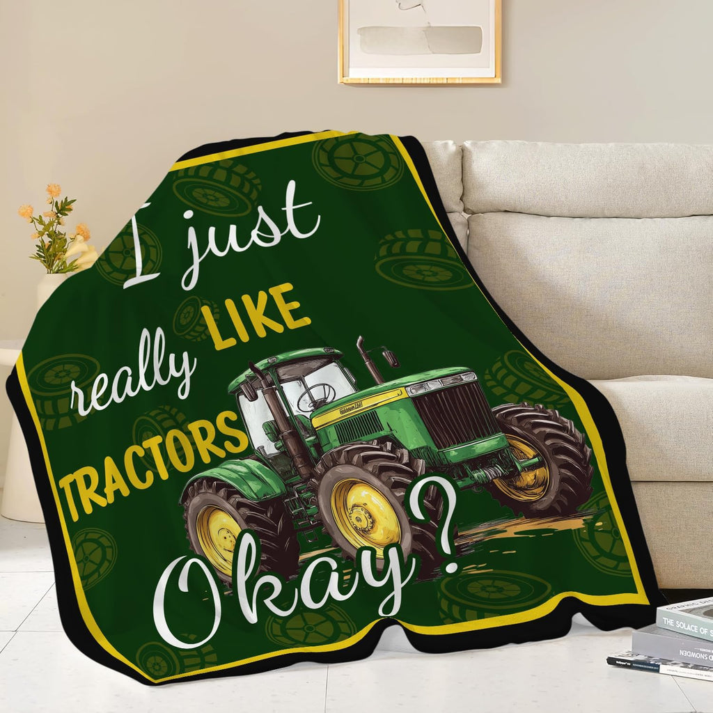 Tractor Blanket Farm Green Tractor Throw Blanket Gifts for Women Girls Men Boys Kids Adults Super Soft Cozy Plush Fluffy Fuzzy Fleece Blanket Decor 50''X60''