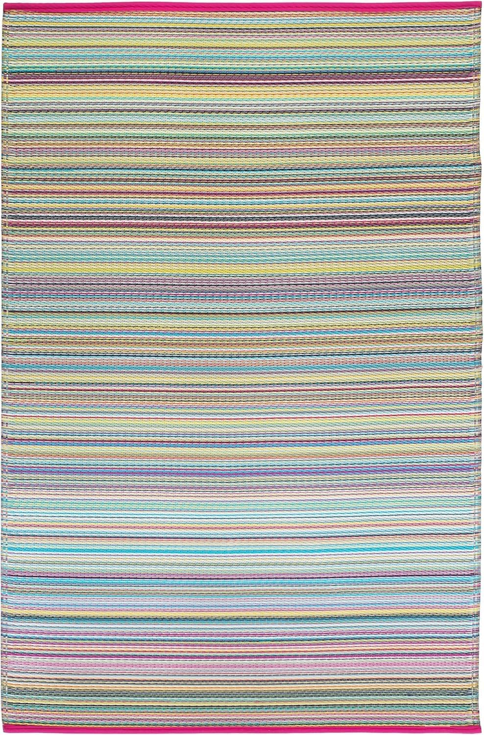 Fab Habitat Outdoor Rug - Waterproof, Fade Resistant, Crease-Free - Premium Recycled Plastic - Striped - Porch, Deck, Balcony, Mudroom, Laundry Room, Patio - Cancun - Candy - 2.5 x 8 ft Runner
