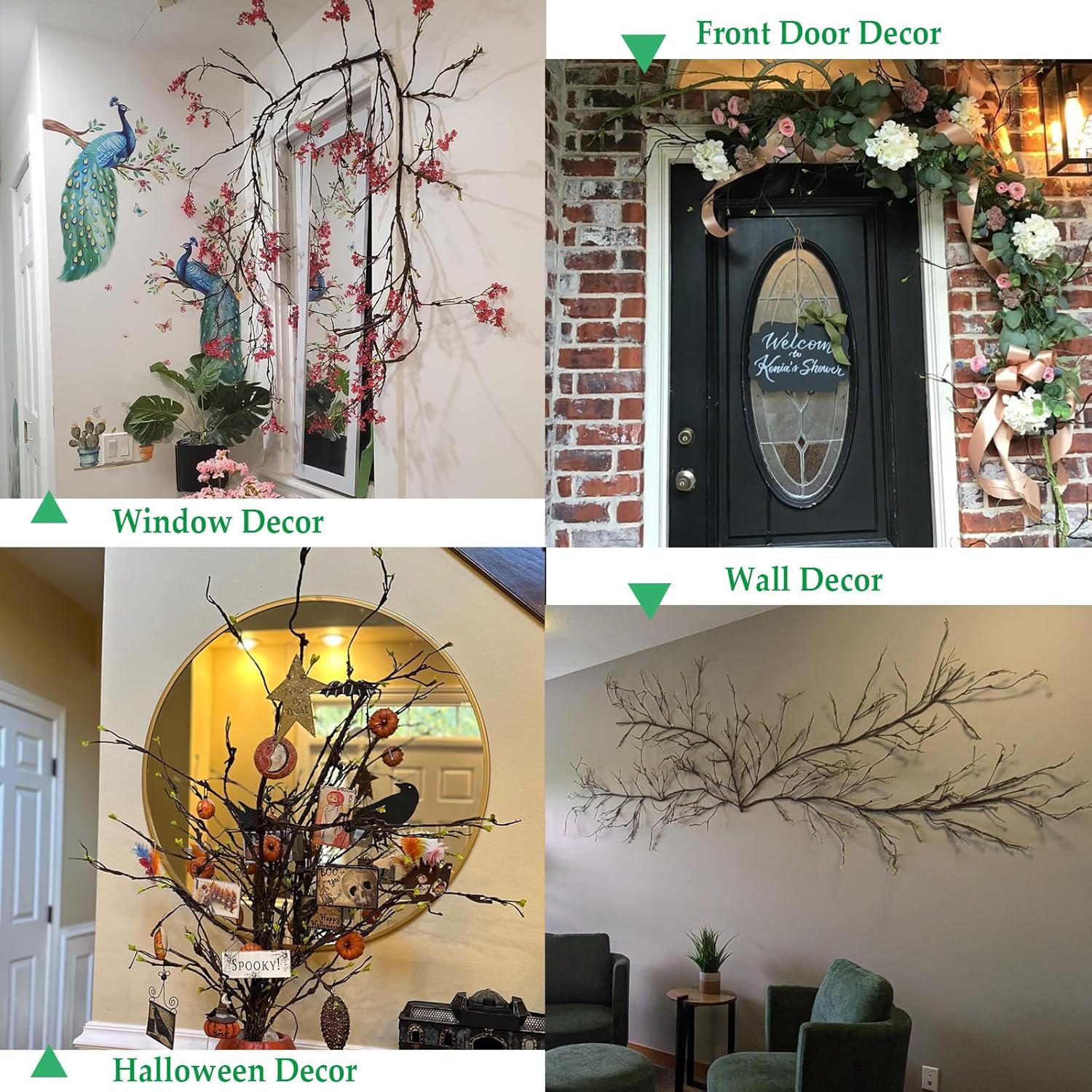 300cm/118inch Long Realistic Artificial Fake Tree Branches Bendable Wood Greenery Twigs Willow Stems Grape Vine Garland Plants For Wall Porch Hanging Garden Outdoor Wedding Room Christmas Decoration