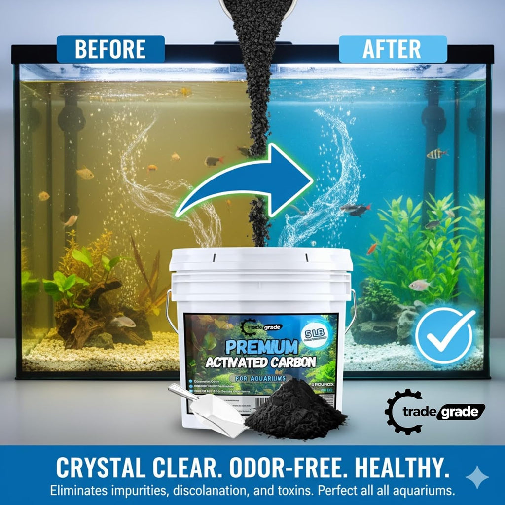 TradeGrade Activated Carbon Aquarium – 15lb Bucket Granulated Activated Charcoal for Fish Tank & Water Purification – High-Performance Aquarium Charcoal Filter Media for Crystal Clear Water