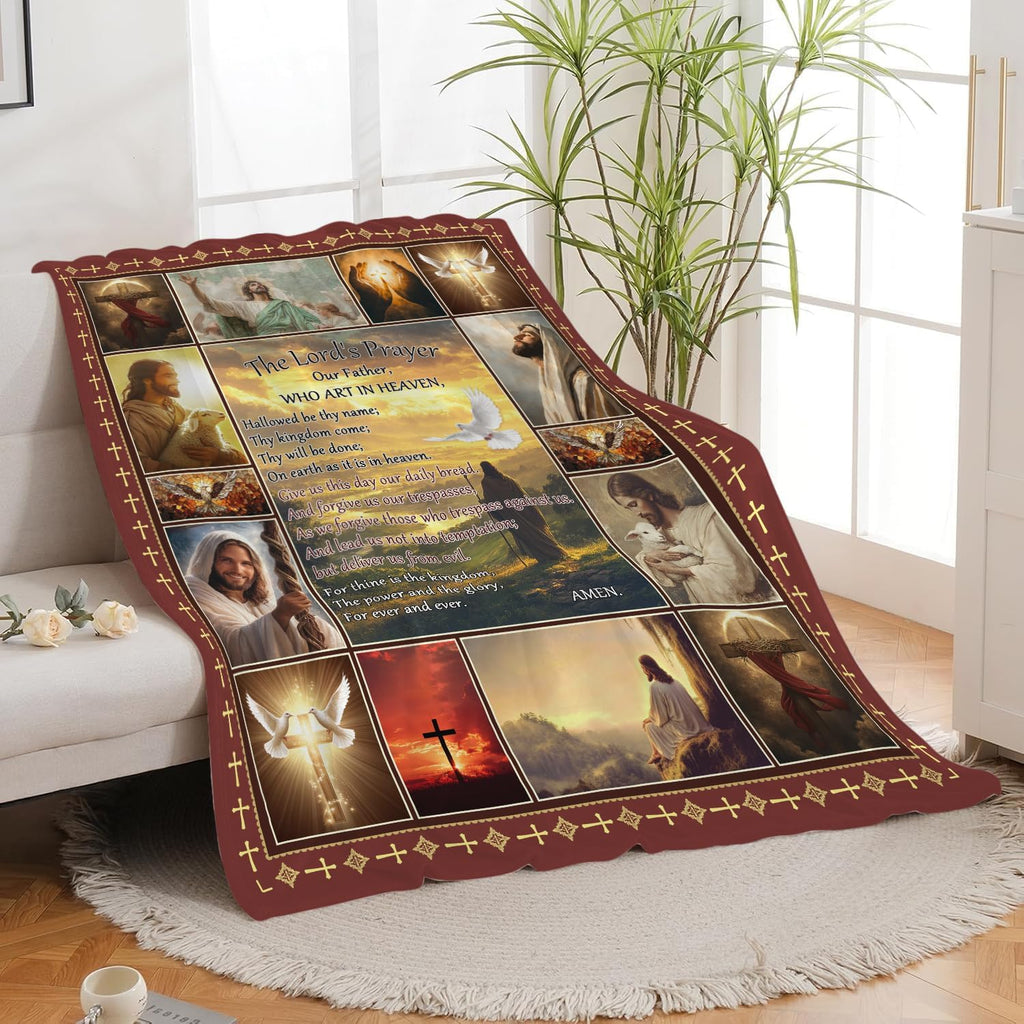 Christian Jesus Blanket Inspirational Bible Verse Religious Faith Healing Prayer Throw Scripture Spiritual Catholic Gifts for Men Women Boys Girls Kids Adults Plush Fuzzy Fleece Decor 50''X60''
