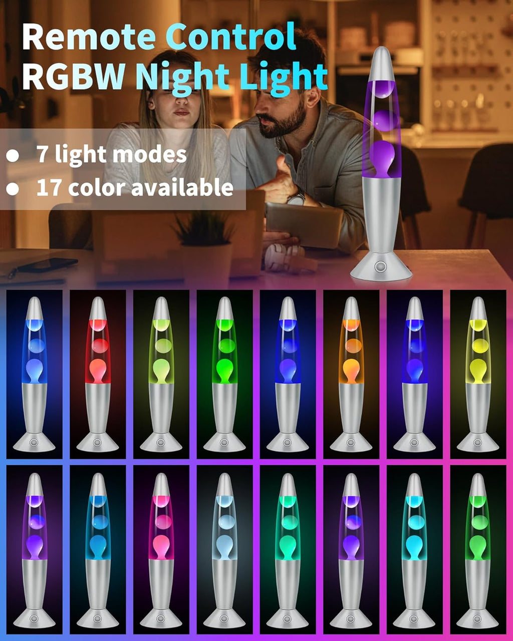 17 Colors Changing Liquid Motion Lamp with Remote: 16 Inch Purple LED Night Light for Kids Adults - Relaxing Table lamp for Bedroom Office - Glitter Mood Lighting for Home Decor Christmas Decorations