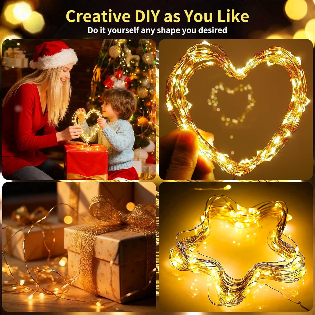 Rechargeable Fairy Lights Battery Operated, 33ft 100 LEDs String Lights with Remote, Waterproof, Mini Twinkle Lights for Bedroom, Christmas, Wedding, Indooor Outdoor Decor, Warm White