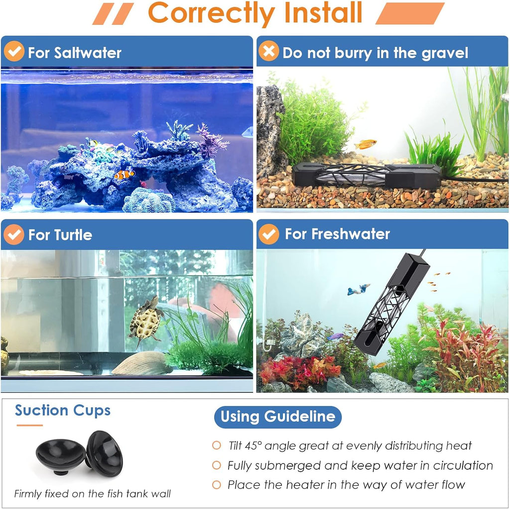 hygger Submersible Aquarium Heater 1200W Fish Tank Heater with Temperature Control & Auto Off Protection for 160-300 Gallons Saltwater and Freshwater