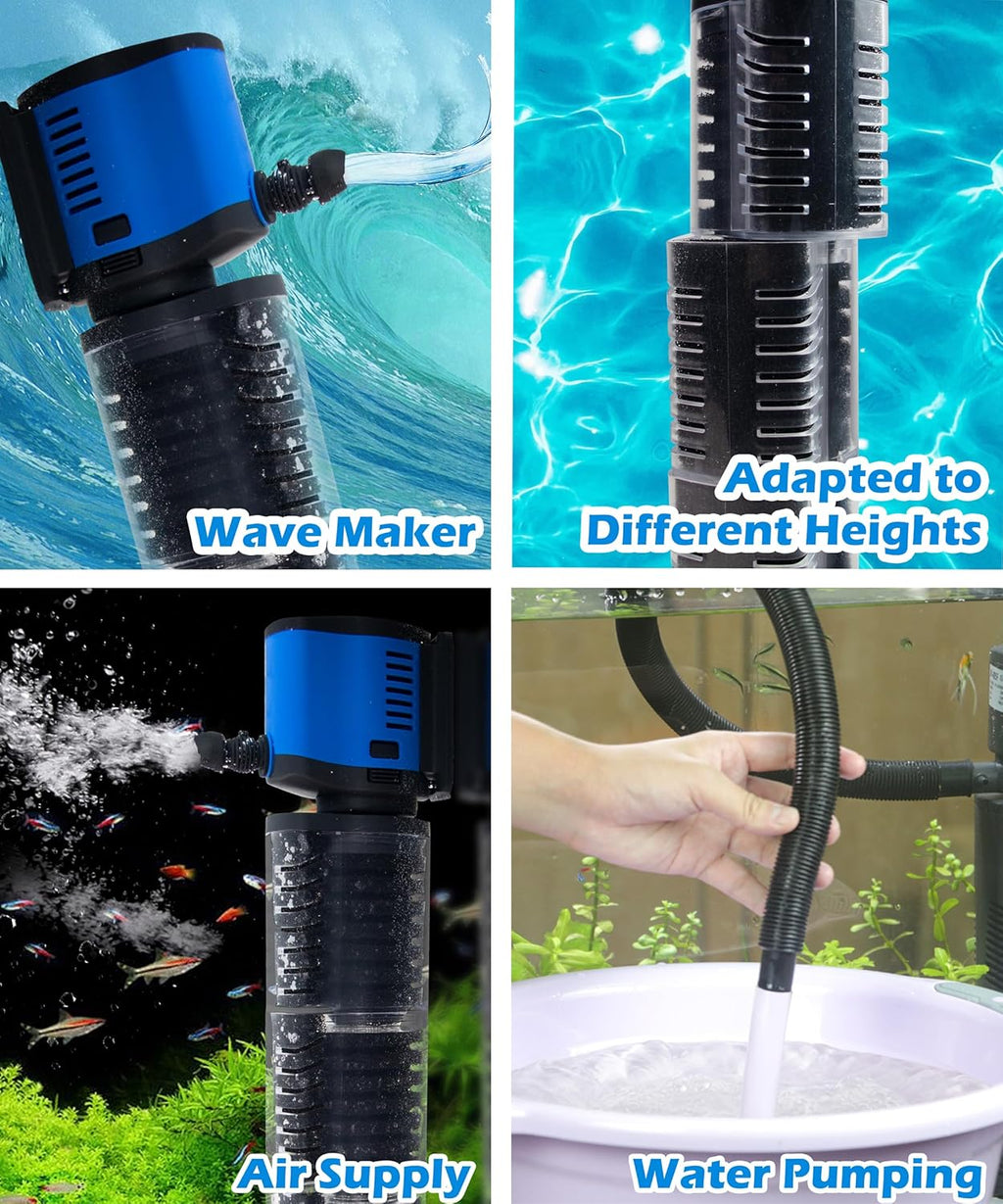 COOSPIDER Aquarium Filter Pond Filter for 35-75 Gallon, 260GPH Powerful Filtration Pond Pump, Submersible Canister Filters for Fish Turtle Tank, Cold Plunge, Clear Wavemaker Oxygen Supply