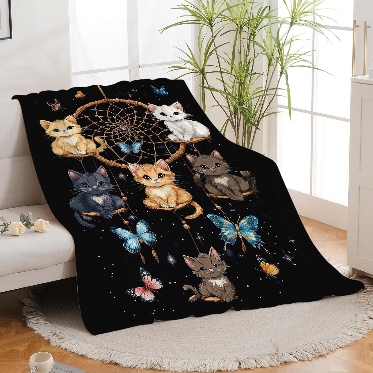 Cat Blanket Cute Cartoon Cat Throw Blanket Gifts for Girls Women Adults Men Kids Boys Super Soft Cozy Plush Fluffy Fuzzy Fleece Blanket Home Decor 40''X50''
