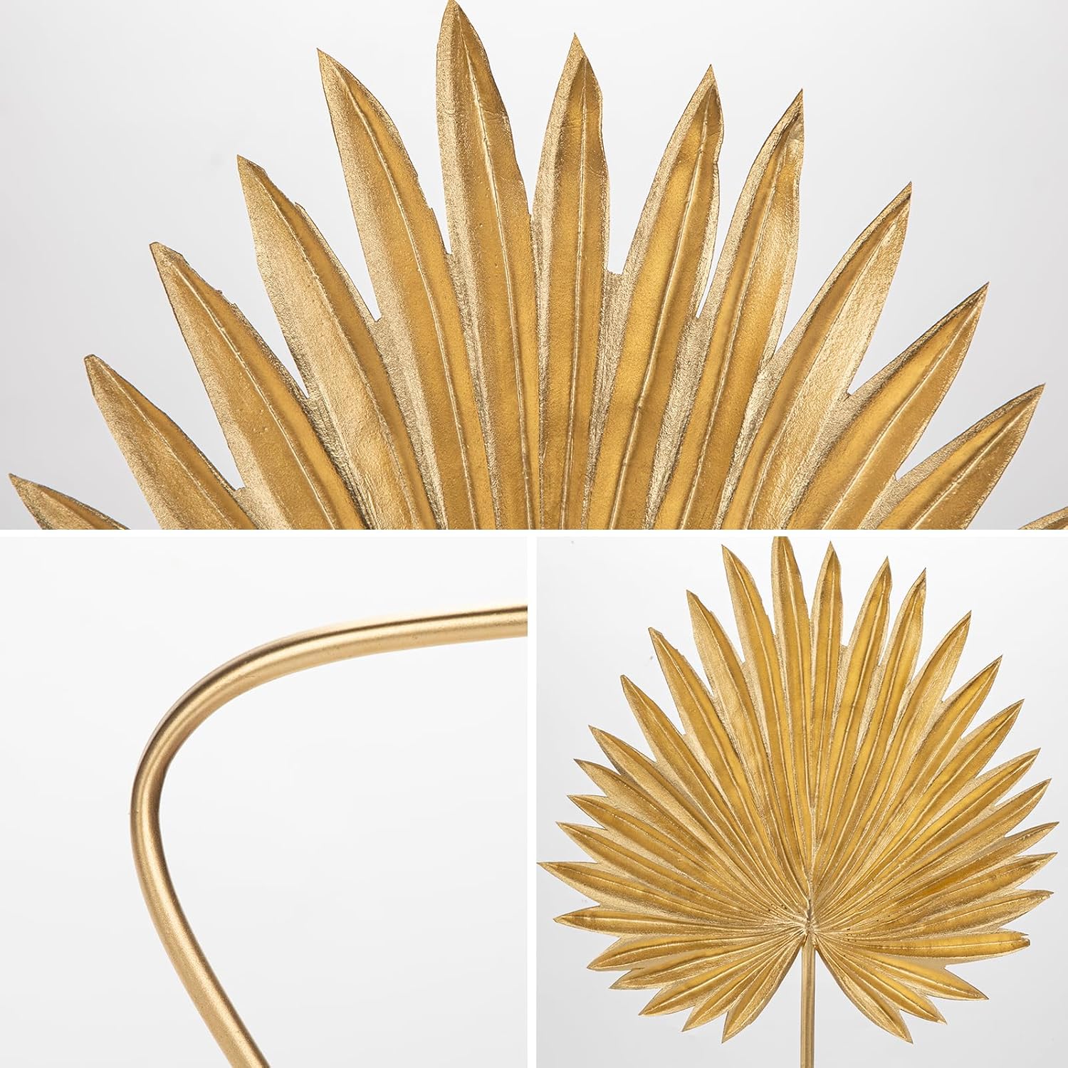 Large Pu Foam Gold Artificial Palm Leaves Faux Palm Tropical Leaves Fake Palm Fronds for DIY Wedding Bouquets Fake Leaves for Centerpieces Arrangements Bridal Shower Palm Leaf for Home Decor-3 Pcs