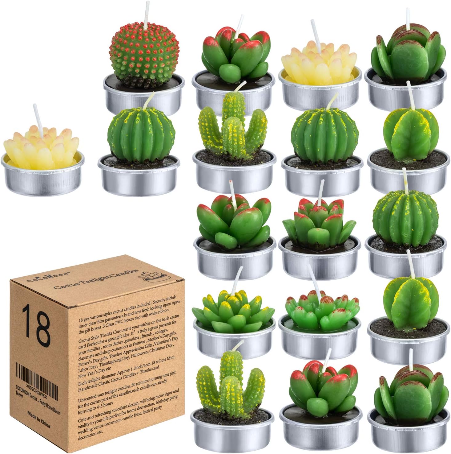 Cactus Tealight Candles(18 Pcs), Artificial Succulents Decorative Tea Light Candles,Perfect for Birthday Wedding Party Home Decor