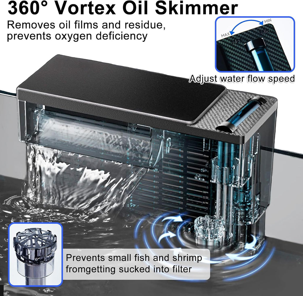 Aquarium Filter, 6W 150GPH HOB Fish Tank Filter, 4-Stage Bio-Filtration for 10-40 Gallon Tanks, Quiet Power Waterfall Filter with Adjustable Flow, Includes Filter Cotton & Bio Media