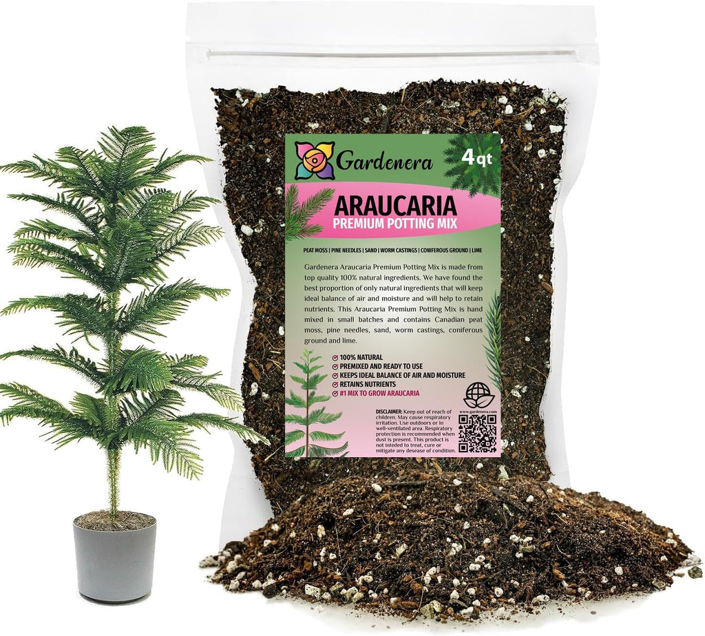 GARDENERA Premium Araucaria Potting Soil Mix - Perfect Balance of Nutrients, Drainage, and Aeration for Healthy Araucaria Trees - 4 Quart