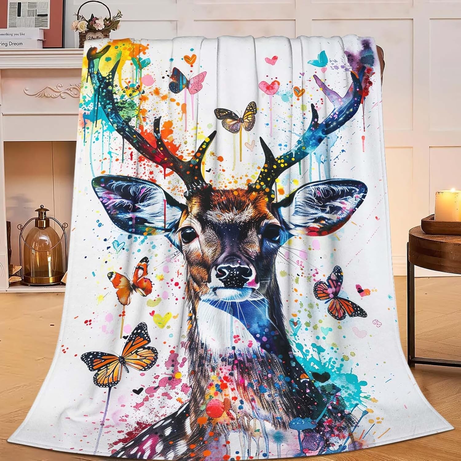 Deer Throw Blanket Elk Stuff Gifts for Kids Girls Boys Adults Women Man Soft Cozy Warm Plush Fluffy Fuzzy Fleece Blanket Decor 40''X50''