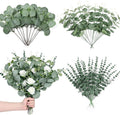 60 Pcs 5 Kinds Artificial Eucalyptus Stems and Faux Flowers, Mixed Fake Greenery Stems Leaves Bulk, Silver Dollar Eucalyptus Greenery Stems for Wedding Decor Vase Floral Arrangement Centerpiece