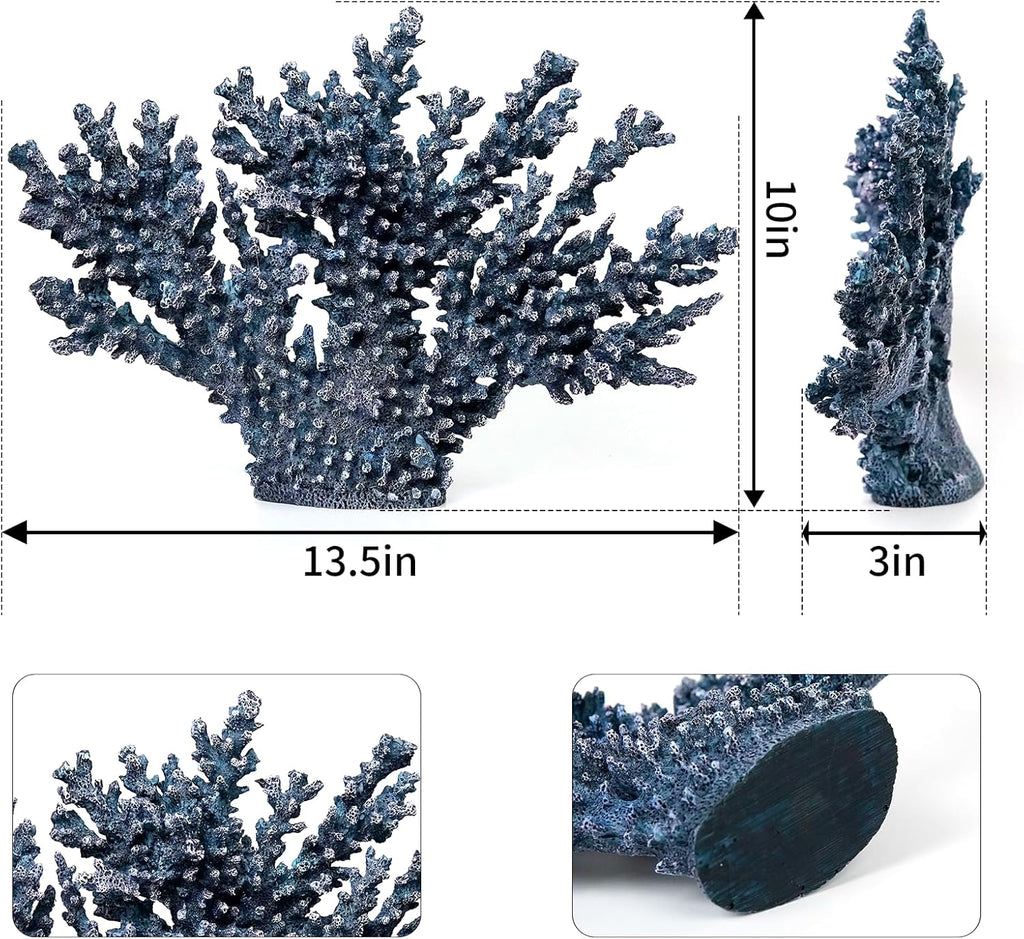 Coral Beach Decor,13.5'' Width x 10'' High Artificial Resin Coral Reef Statue for Ocean Coastal Beach Nautical Themed Room Bathroom Decor for Home, 1008B Blue;