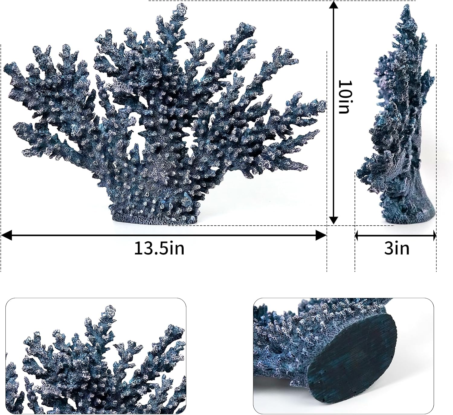Coral Beach Decor,13.5'' Width x 10'' High Artificial Resin Coral Reef Statue for Ocean Coastal Beach Nautical Themed Room Bathroom Decor for Home, 1008B Blue;