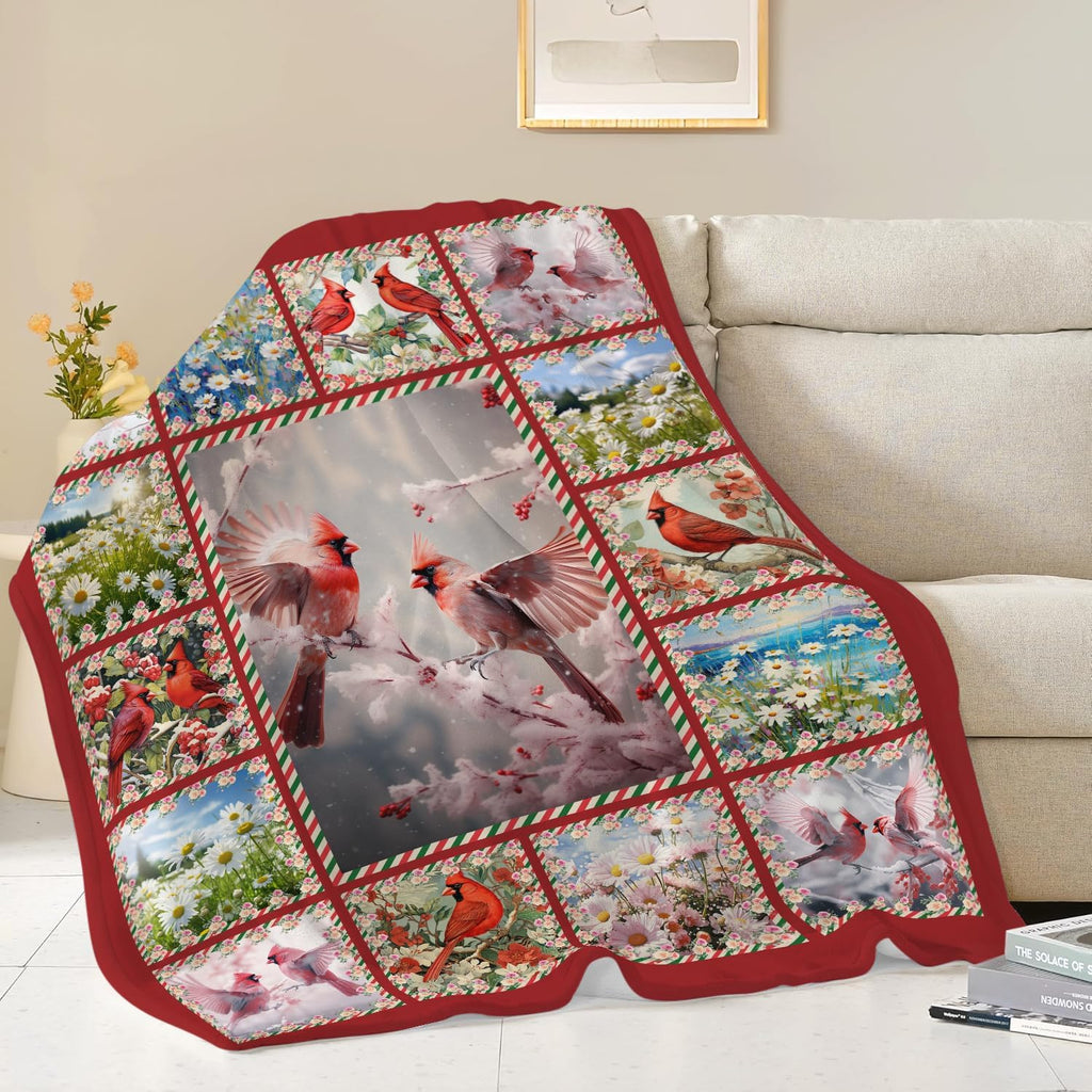 Cardinal Blanket Red Birds Throw Blanket Gifts for Women Men Boys Girls Kids Adults Super Soft Cozy Plush Fluffy Fuzzy Fleece Blanket Home Decor 60''X80''