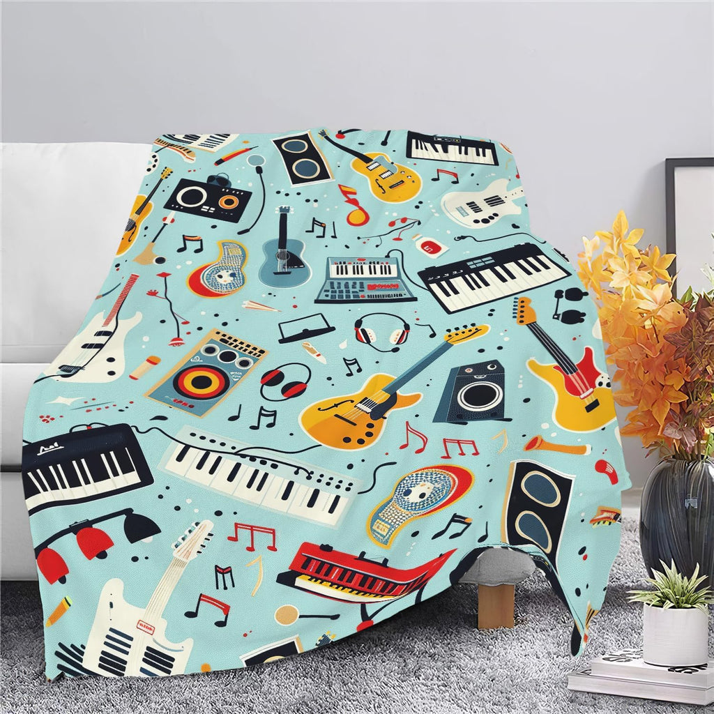 Music Blanket Musical Instruments Note Throw Blanket Gifts for Music Lovers Adults Men Women Kids Boys Girls Super Soft Cozy Plush Fluffy Fuzzy Fleece Blanket Home Decor 60''X80''