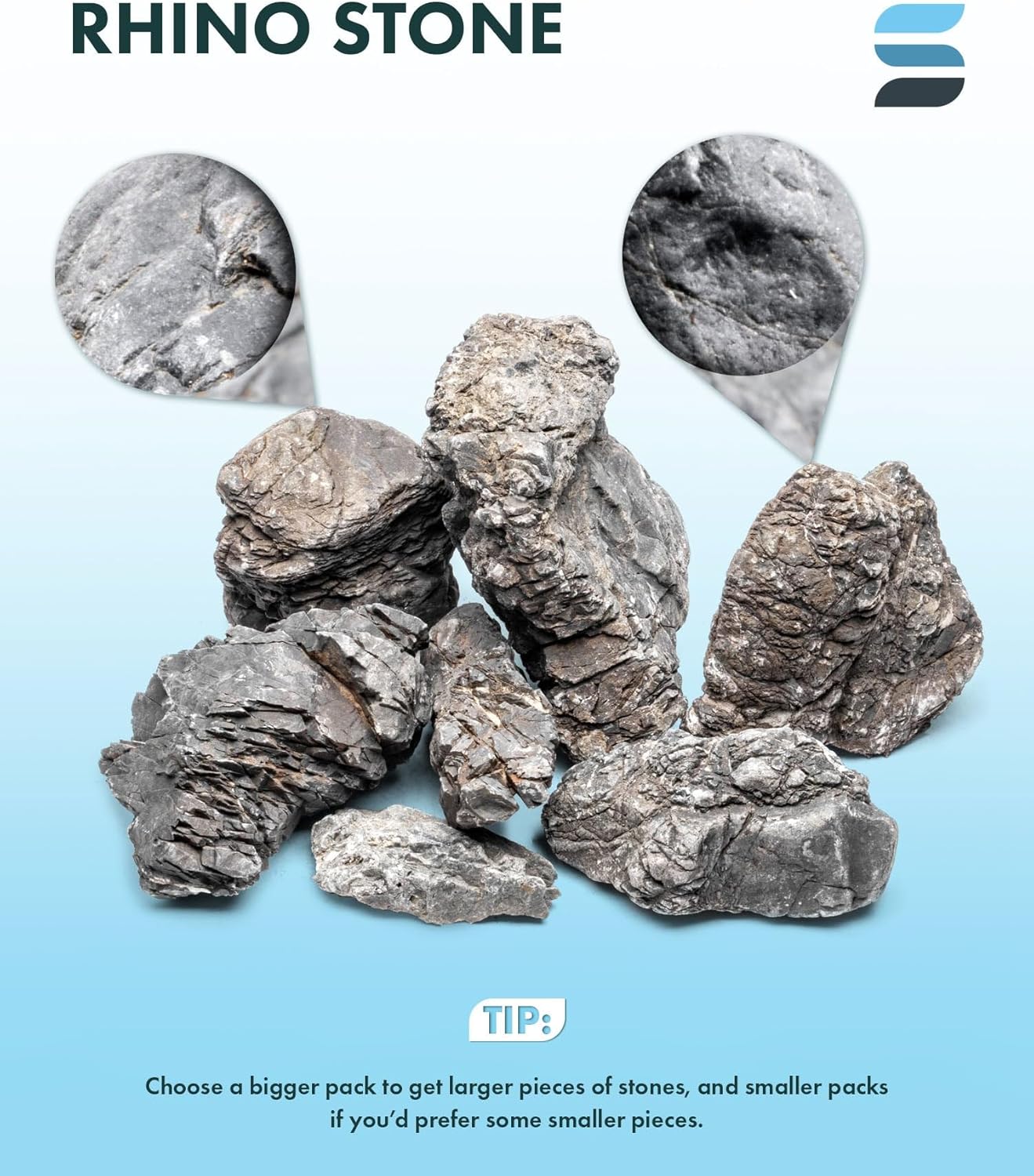SubstrateSource Natural Aquarium Stones - Neutral Gray with Cream & Brown Accents, Weathered Layered Aquascaping Rocks for Canyon Builds, Betta Fish Tank, Cichlids & Reptile Enclosure - Rhino, 10 LB