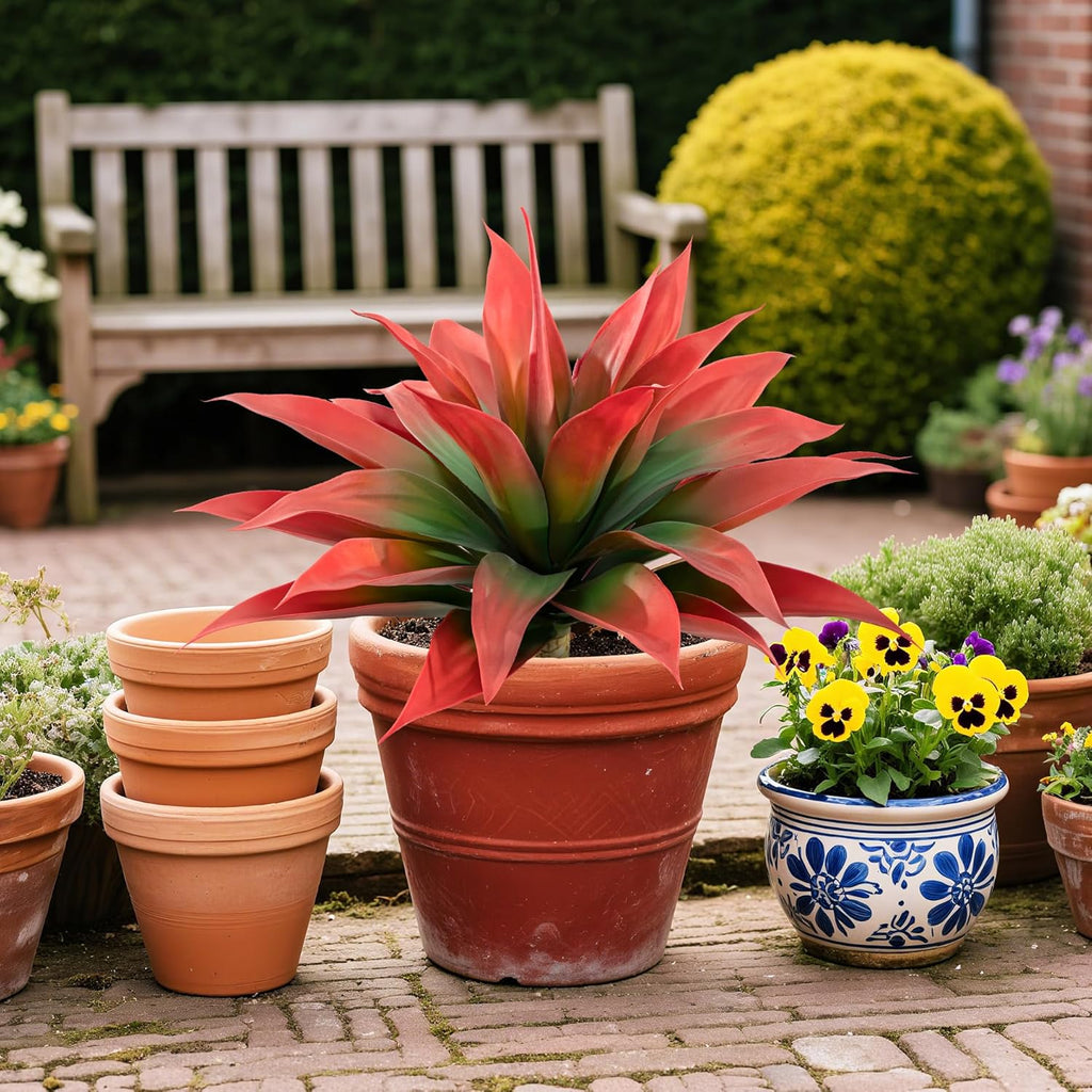 Artificial Agave Faux Agave Fake Greenery Outdoor Artificial Plants Fake Plants 28" for Indoor Home Decor Plastic Plants Outdoor Decor Front Porch Decor Simulation Plants(Red) 2pcs No Vase