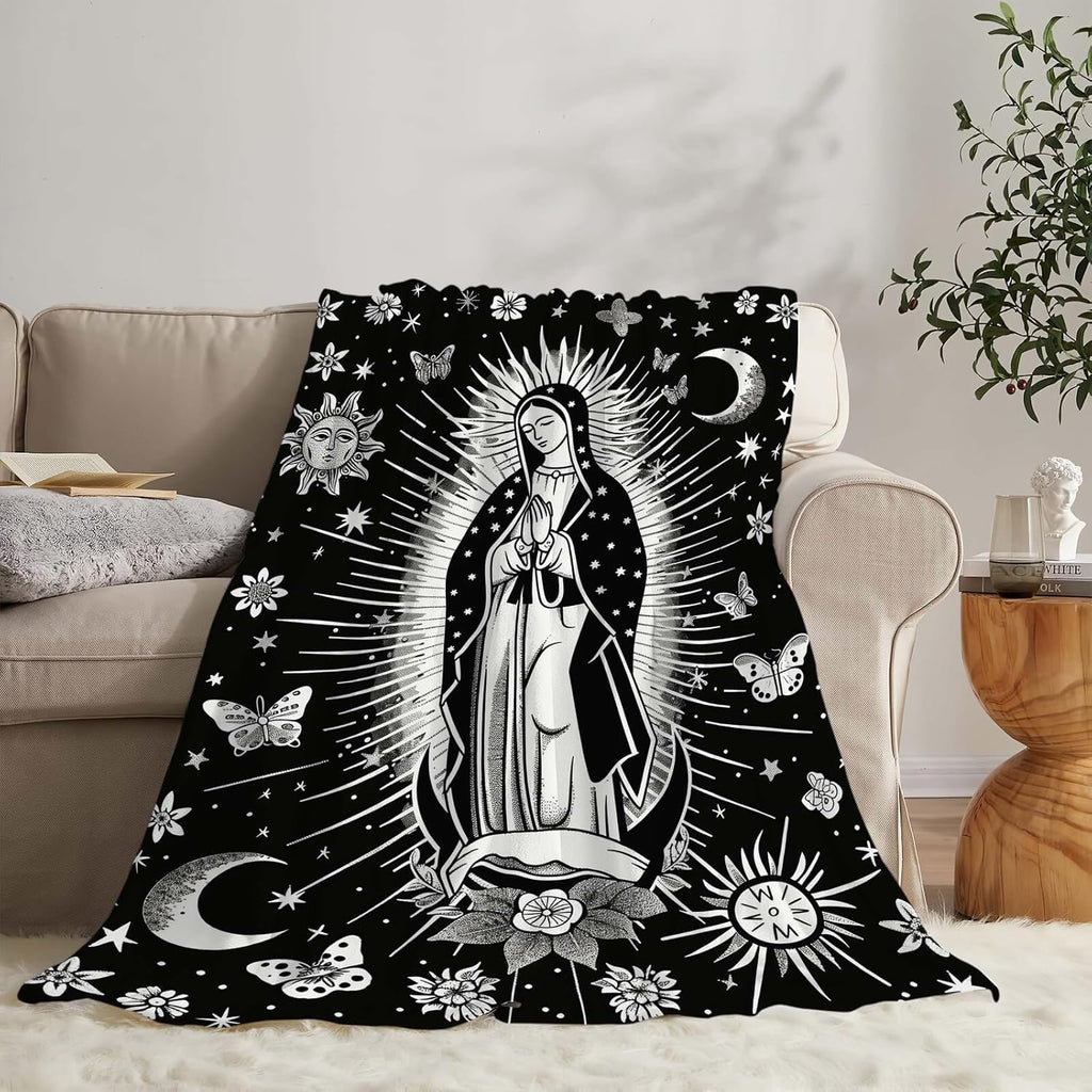 Virgin Mary Blanket Christian Faith Spiritual Prayer Scripture Throw Religious Catholic Gifts for Men Women Boys Girls Kids Adults Super Soft Cozy Plush Fluffy Fuzzy Fleece Blanket Decor 60''X80''