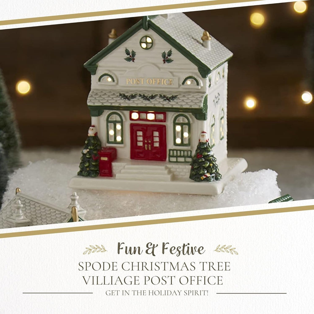 Spode Christmas Tree Miniature Village Figural Decoration, LED Lighted Christmas Village Set, Ceramic Holiday Decor - Dolomite Collectible for Indoor Display (Post Office)