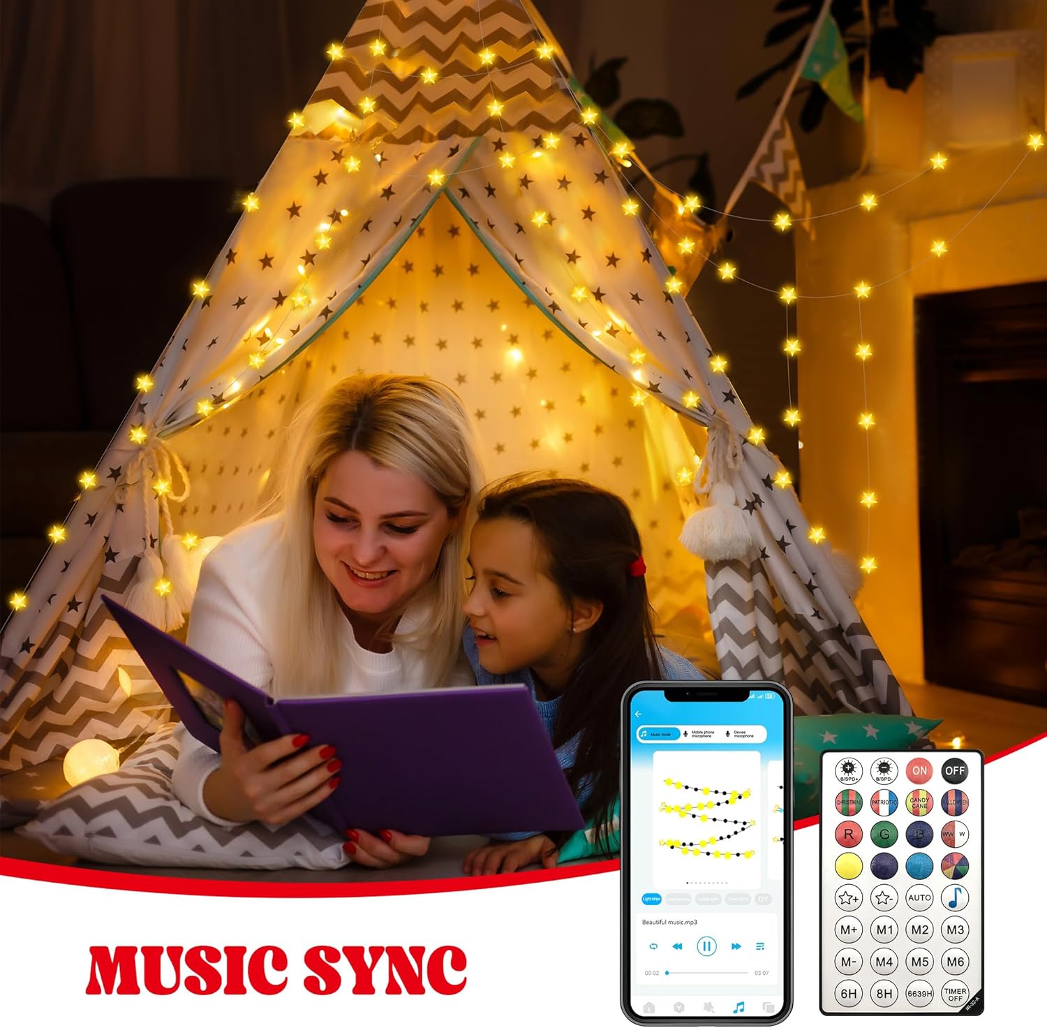 Smart Star Christmas Lights Indoor, 16.4 FT 40 LED USB Star Lights String, App & Remote Control, Timer Music Sync, Star String Lights for Bedroom