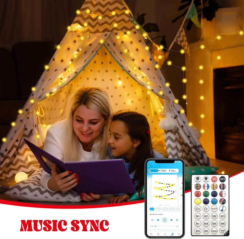Smart Star Christmas Lights Indoor, 33 FT 80 LED USB Star Lights String, App & Remote Control, Timer Music Sync, Star String Lights for Bedroom