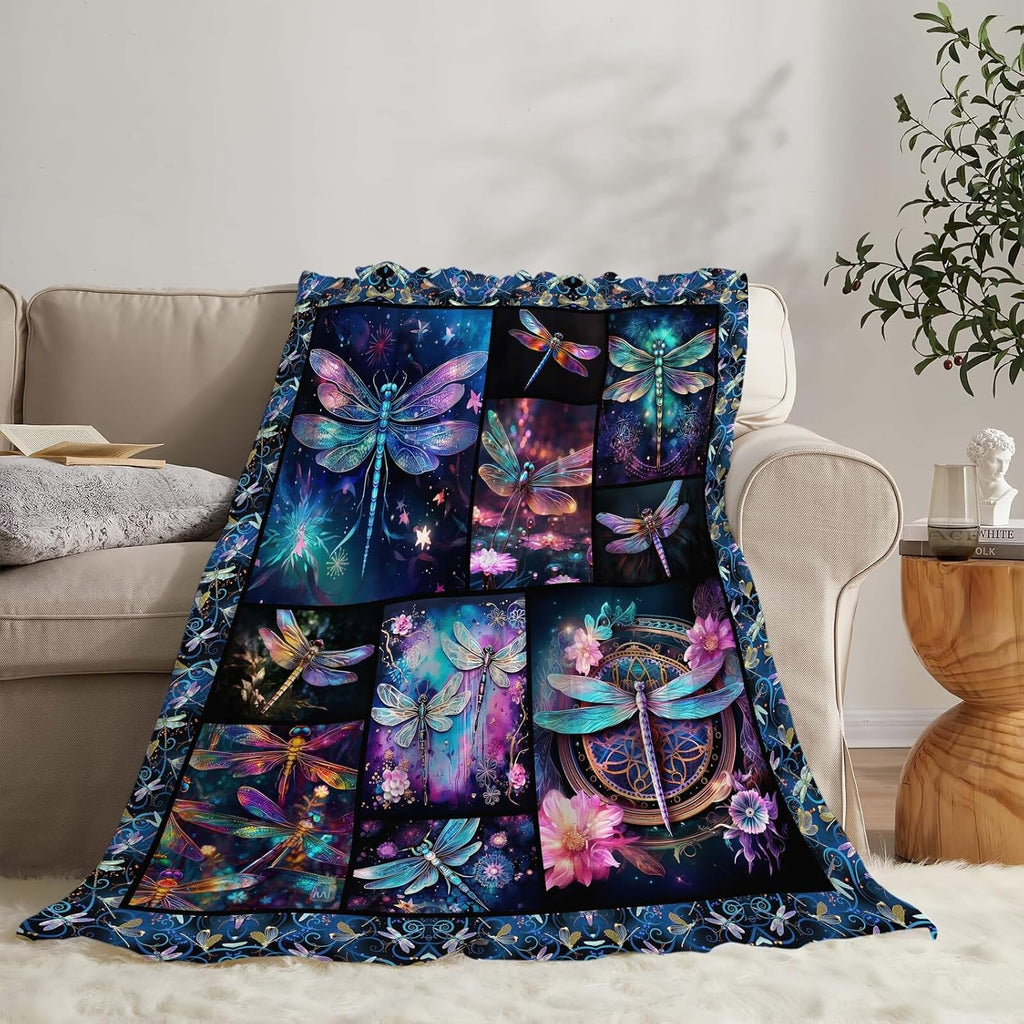 Dragonfly Blanket Dragonfly Throw Blanket Gifts for Women Men Boys Girls Kids Adults Super Soft Cozy Plush Fluffy Fuzzy Fleece Blanket Home Decor 60''X80''
