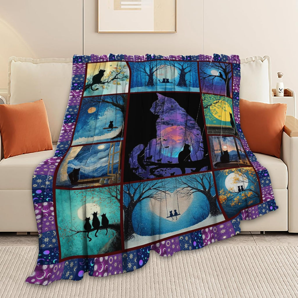 Black Cat Throw Blanket Black Cat Stuff Gifts for Kids Girls Boys Adults Women Men Soft Cozy Warm Plush Fluffy Fuzzy Fleece Blanket Decor 50''X60''