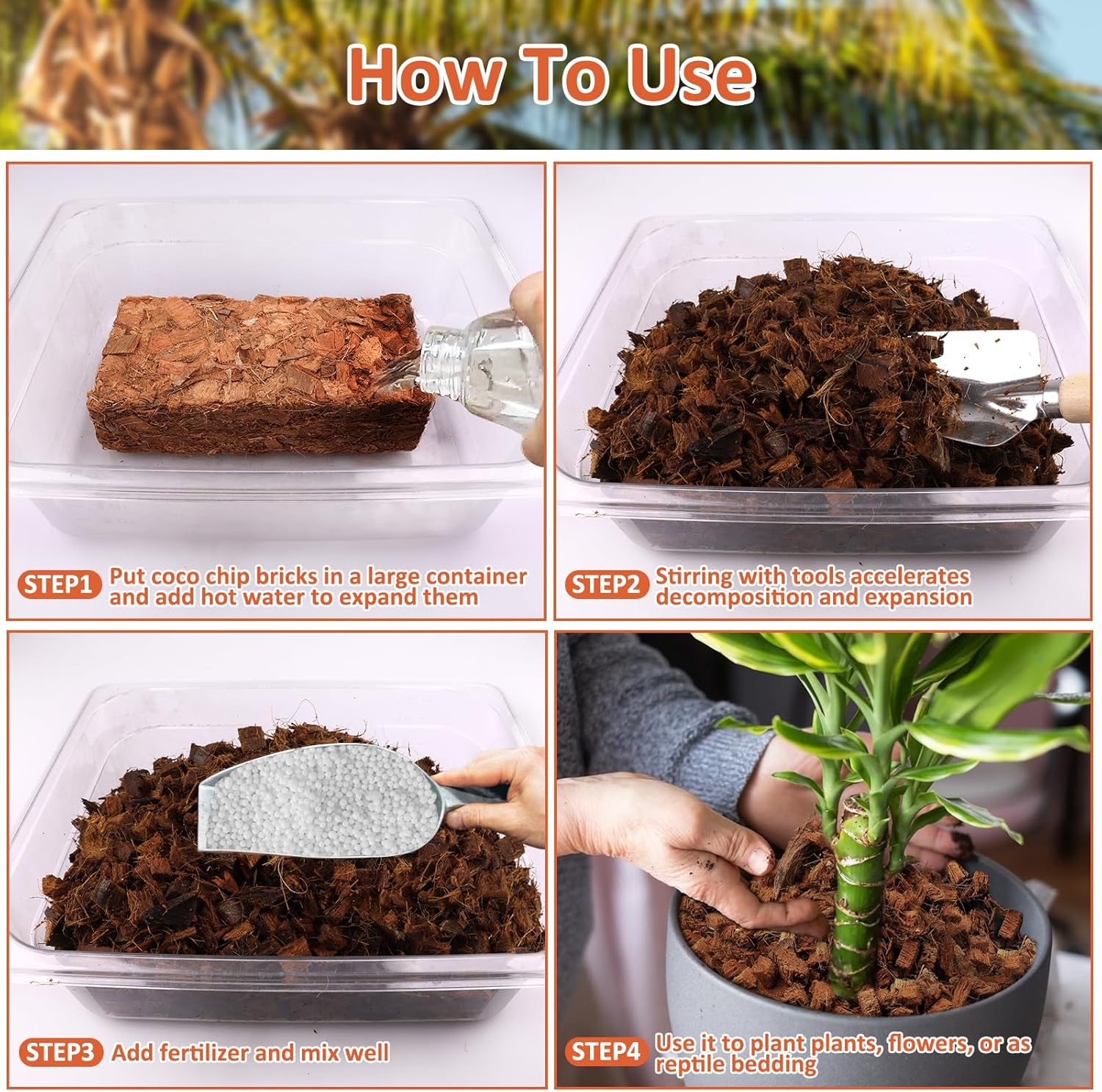 Riare 8 Pack Coco Chips Substrate for Plants- 8.8lb 100% Organic Coconut Husk Brick with Low EC and pH Balanced, High Expansion Coconut Substrate Coco Husk Mulch for Garden Flowers, Herbs, Planting