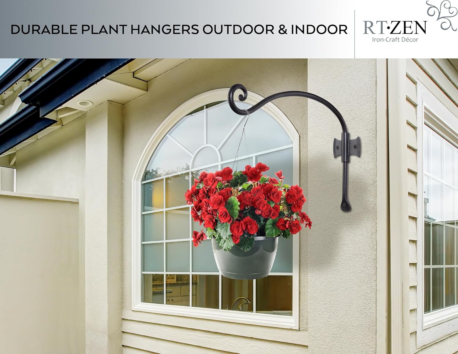 RTZEN Plant Hangers Indoor or Outdoor - Wrought Iron Metal Hanger Indoor Hook - Heavy Duty Wall Bracket Hooks for Hanging Plants Baskets Lanterns Wind Chimes - 2 Pack (Black Axe-Shape Hooks)