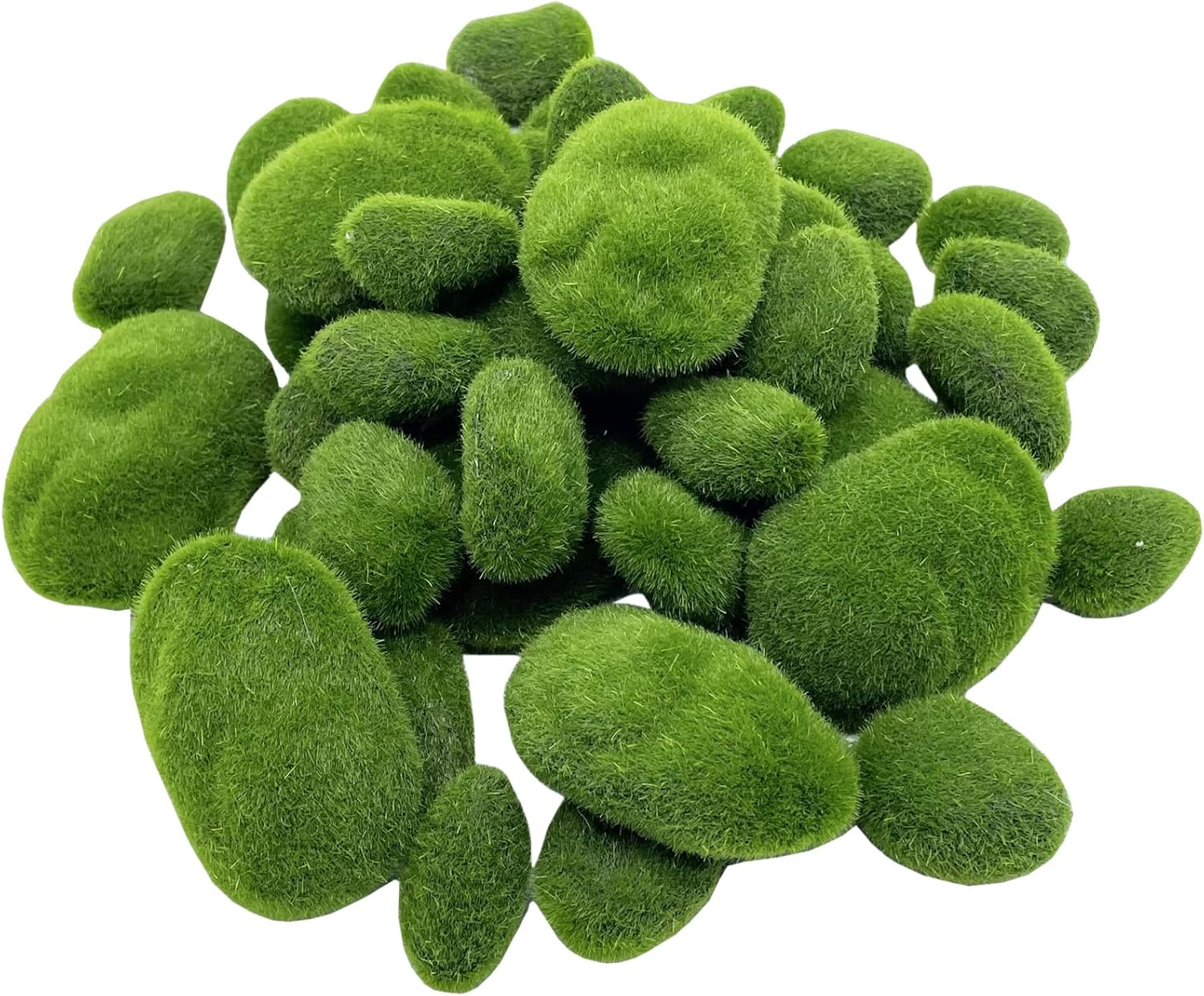 40PCS Artificial Moss Rocks Decorative Moss Balls Green Moss Covered Stones for Plants Decor Home Craft 4 Size