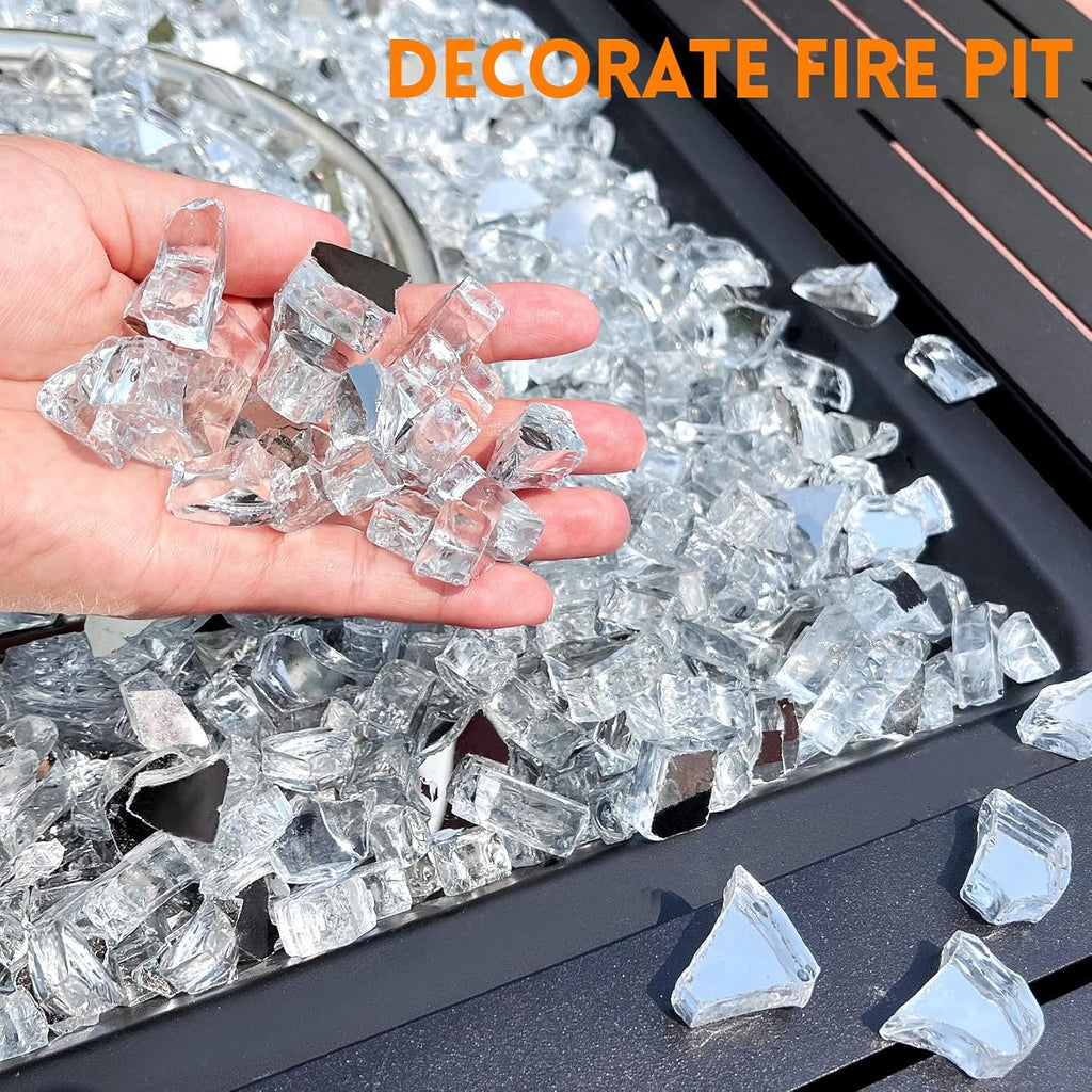 GasSaf 1/2 Inch Fire Glass Reflective Tempered Fireglass Cut Crushed FireGlass for Fire Pit, Fireplace, Replaces Existing Gas Logs & Lava Rocks (10 Pound)(Crystal Ice Reflective)