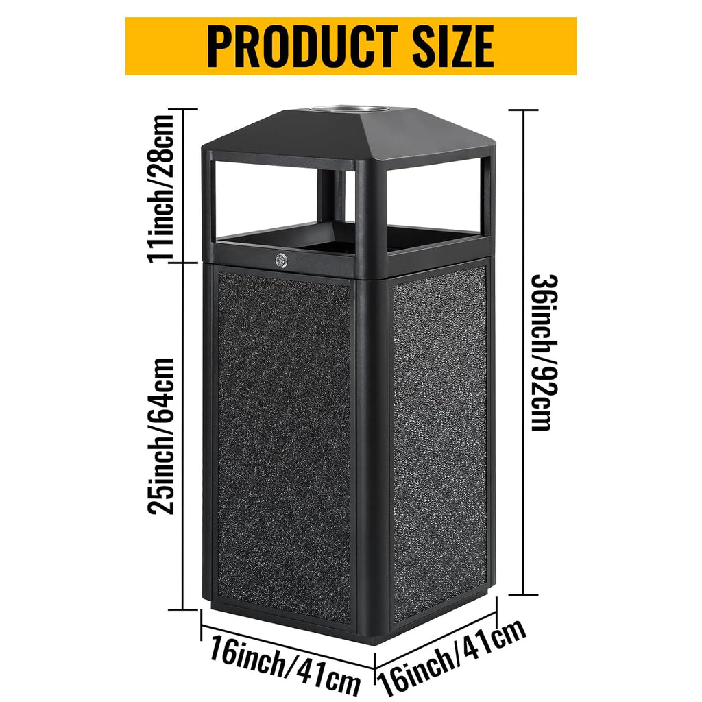 Commercial Square Receptacle Garbage Can with Dome Lid, W/Stylish Panels,Black, 15 Gallon