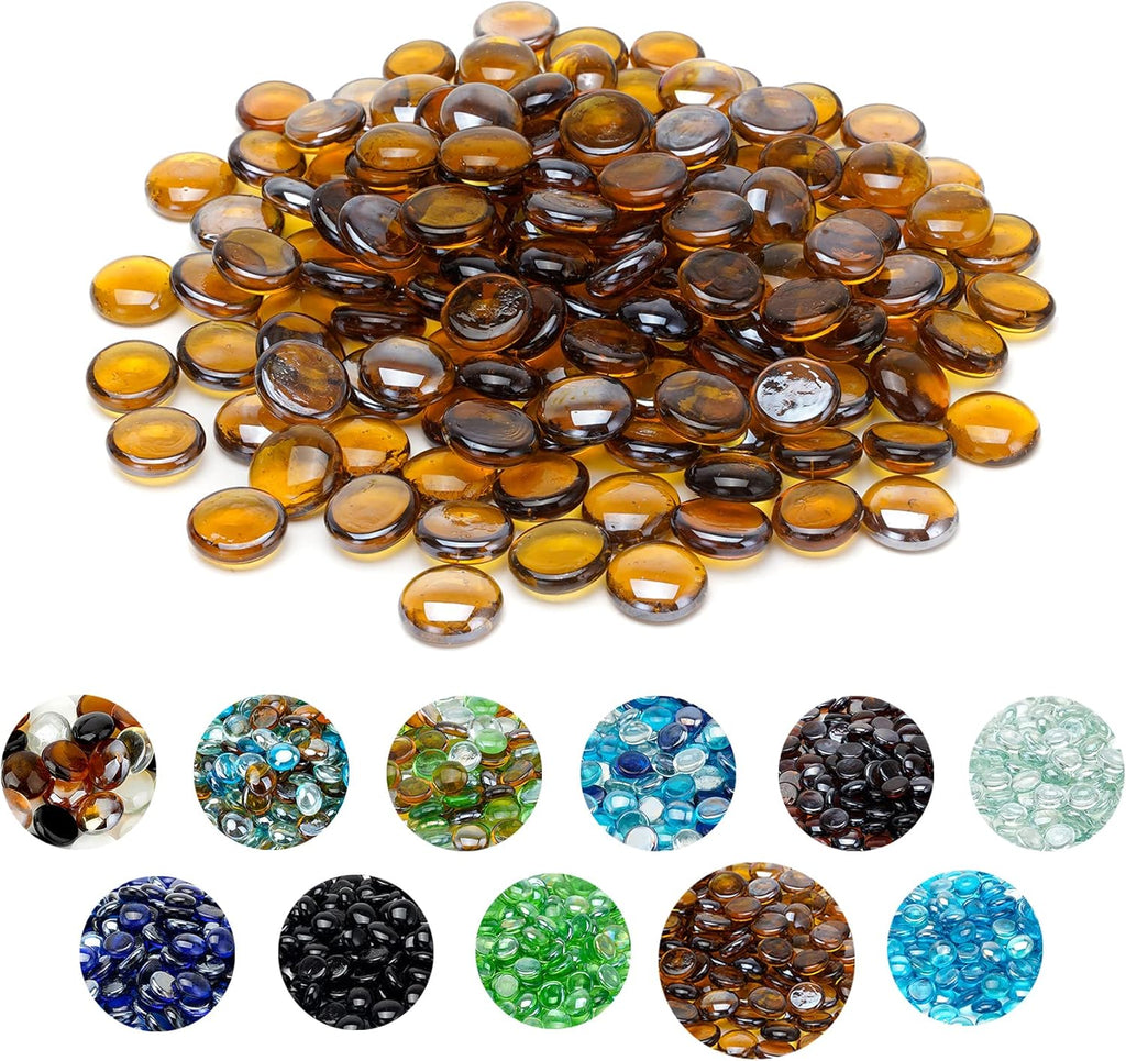 Skyflame 10-Pound Fire Glass Beads for Fire Pit Fireplace, 1/2-Inch Size Caramel Reflective Decorative Blended Fireglass Drops for Landscaping