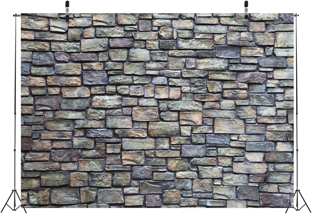 7x5ft Fabric Rustic Brick Wall Backdrop Retro Rustic Countryside Grunge Rock Stone Texture Photography Background Retro Wallpaper Birthday Holiday Party Banner Photo Studio Shoot Studio Props