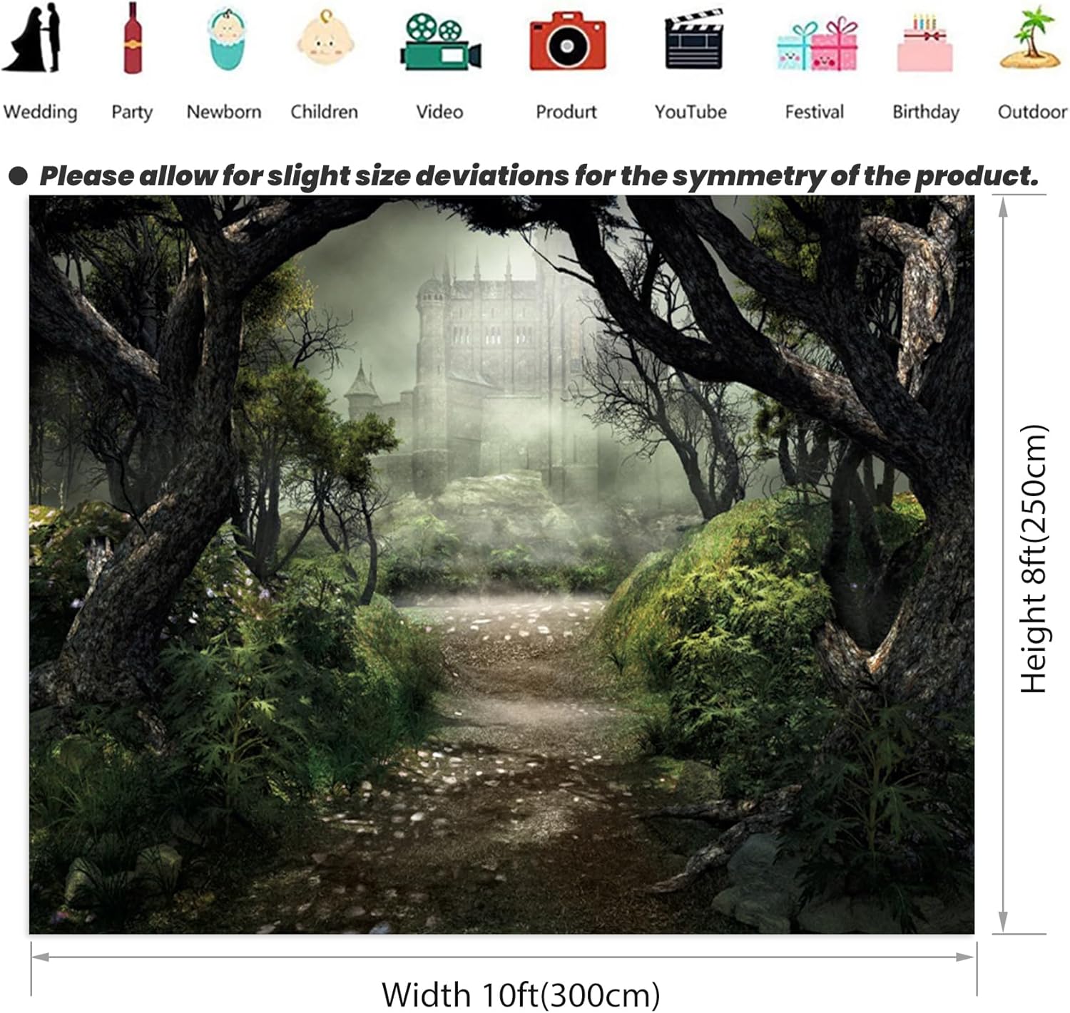 Renaiss Enchanted Forest Backdrop Fabric Green Medieval Smoky Jungle Forest Wonderland Fairy Tale Adventure Photography Background for Kids Fairytale Theme Party Decorations Photo Prop 10x8ft