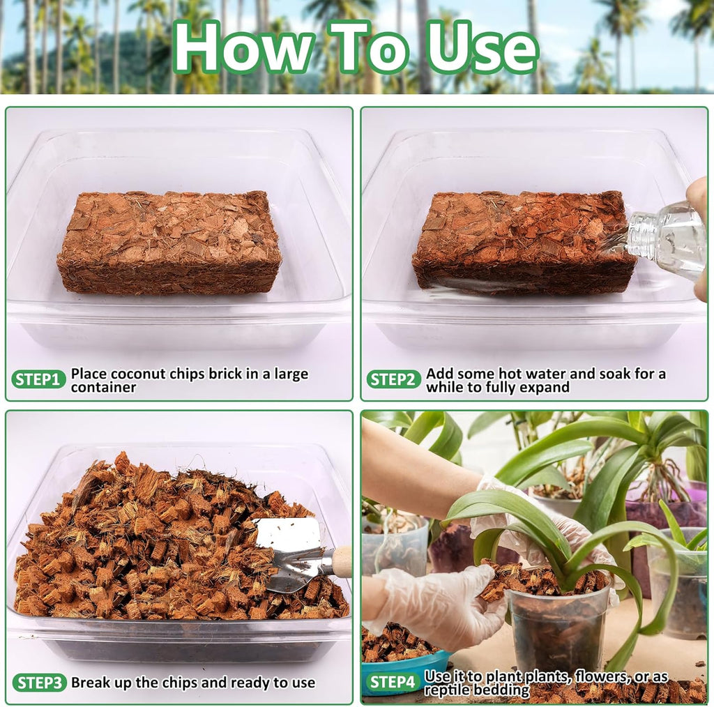 Legigo 6 Pack Coco Coir Chips for Plants- 6.6 LB 100% Organic Coconut Chips Brick Potting Mix with Low EC & PH Balance, Coconut Husk Substrate Coco Husk Mulch for Garden, Planting, Orchid and Soil Mix