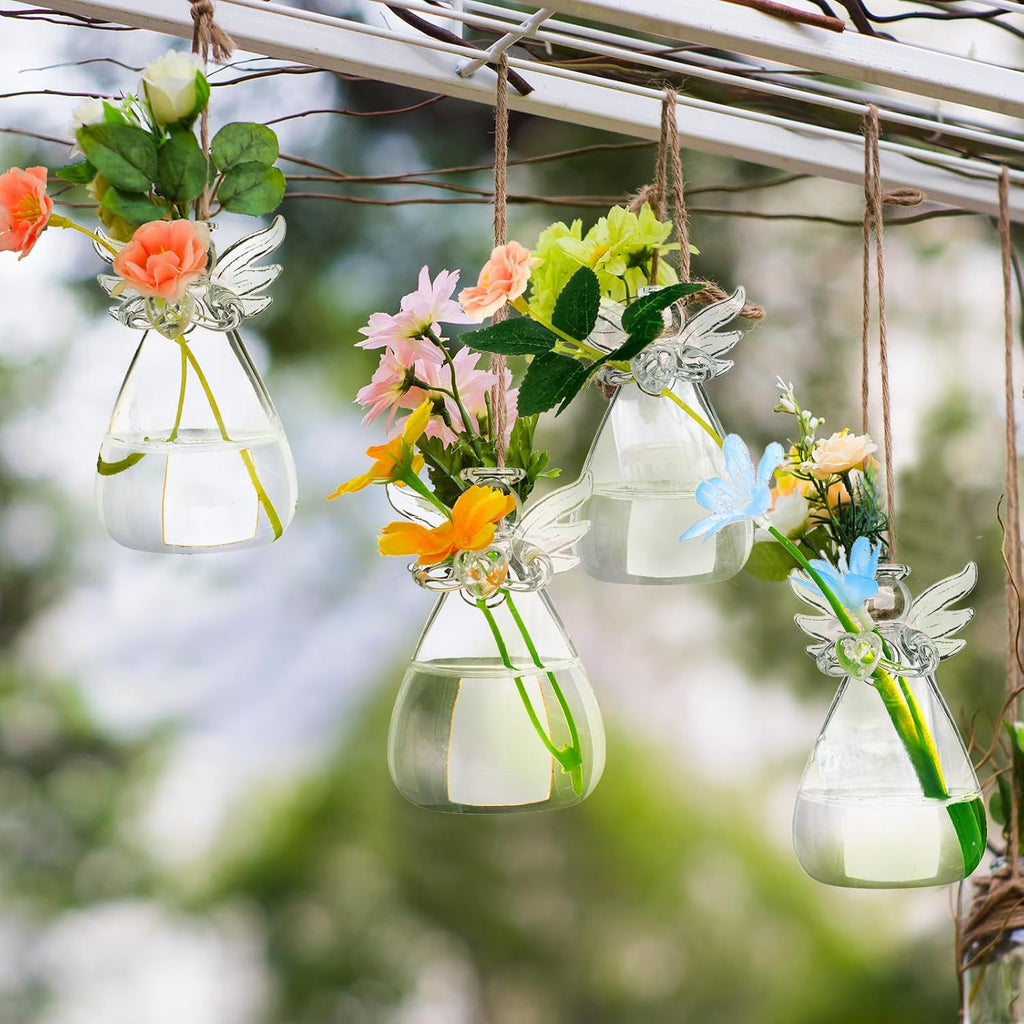 10 Pcs Angel Design Glass Vases Bulk Clear Guardian Angel Flower Vase Angel Centerpieces for Tables Plant Terrarium Container Wedding Decor Garden Ornaments Hanging Planter for Buds Greenery