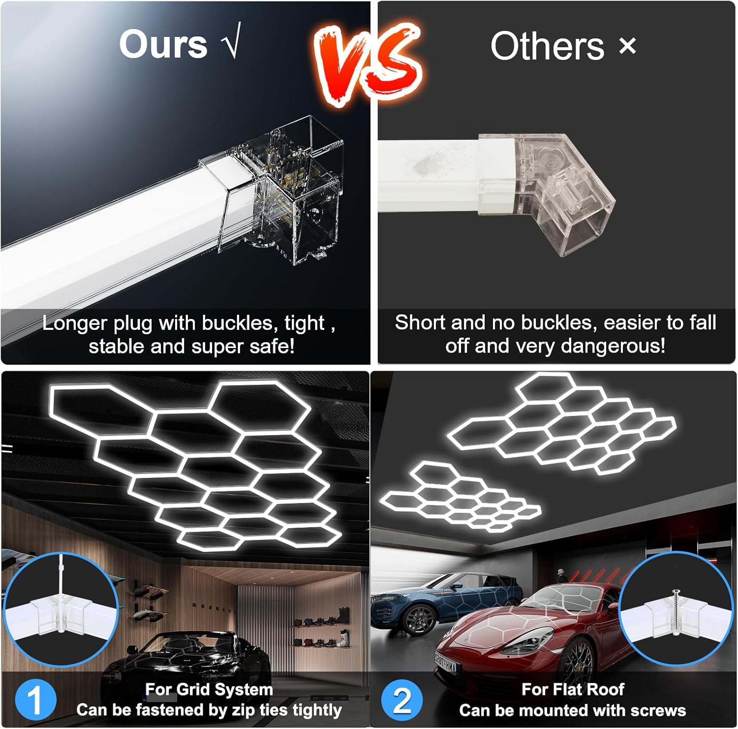 MODERN 14 Hexagon LED Garage Light 6500K, 61560 Lumens, Honeycomb Design, 14-Grid System, Octagon Shop Light for Workshop, Gym, Warehouse & Car Wash (White, 57-Pack)