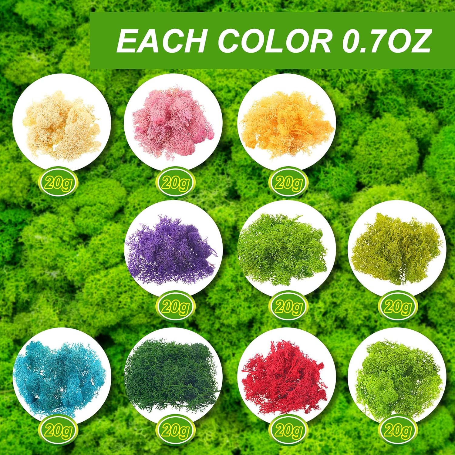 7 Oz Colored Fake Moss Preserved for Crafts Artificial Decorative Moss Faux Garden Dried Floral Forest for Terrariums Wall Decor Fairy Gardens Wedding Floral Project(Mixed Color)