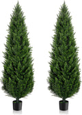 6FT Artificial Cedar Topiary Trees Set of 2，72 Inch Tall UV Protection Fake Cypress Trees for Outdoors, Realistic Potted Pine Plants for Patio, Porch, Home, Doorway Decor
