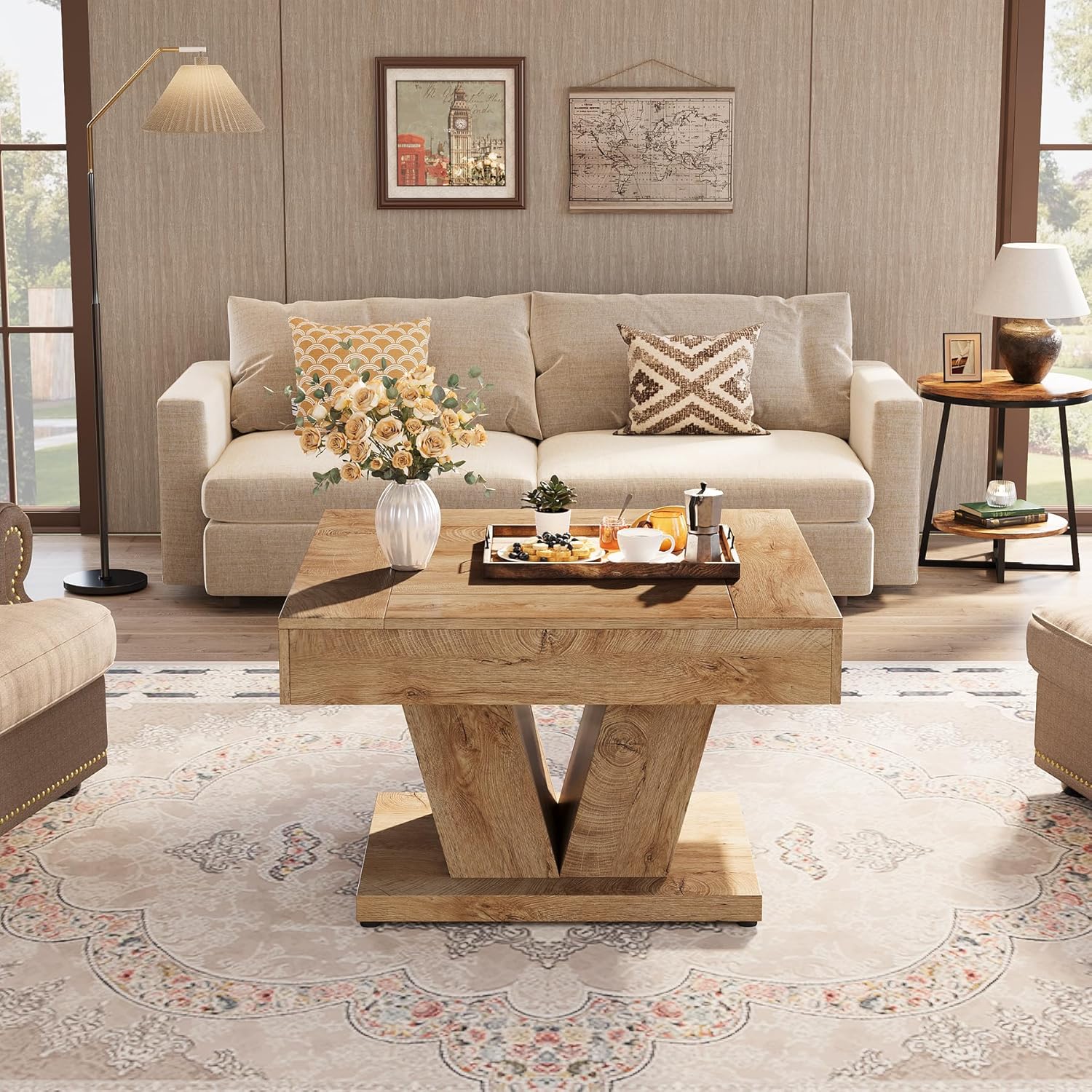 Tribesigns Square Coffee Table, Wood Center Table for Living Room, 31.5" Modern Cocktail Tea Accent Table, Natural