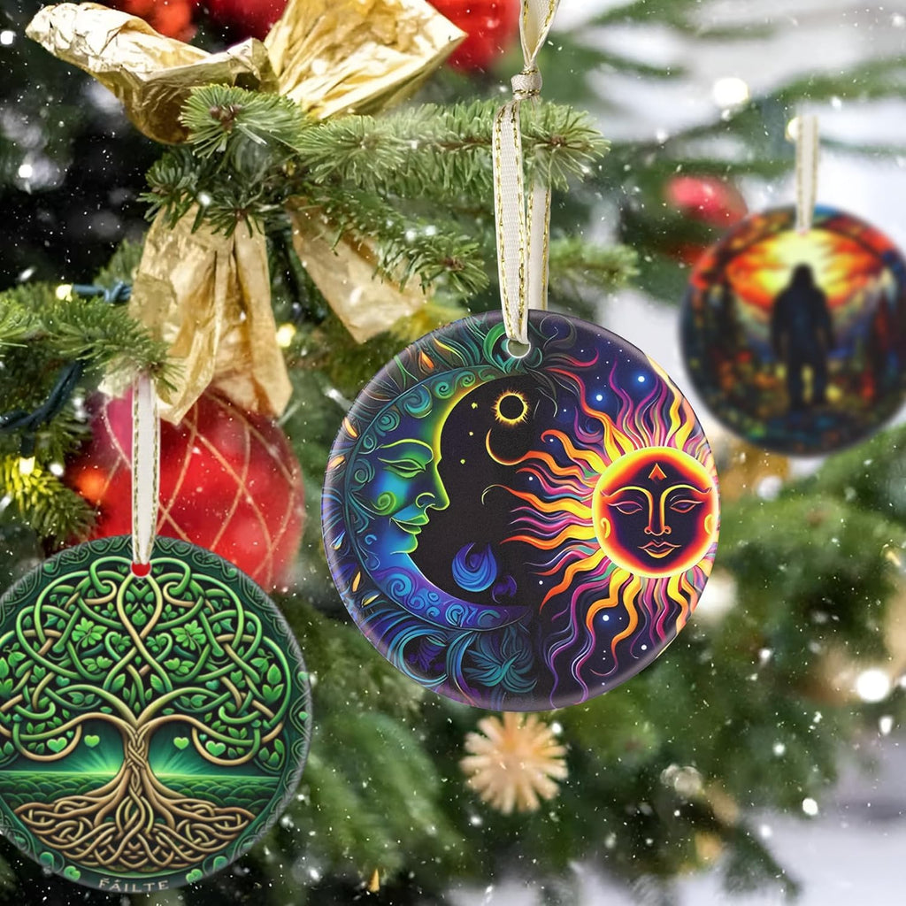 2025 Sun and Moon Christmas Ornament - Round Ceramic Tree Decoration, Holiday Decor, Gift Idea for Friends, Christmas Exchange