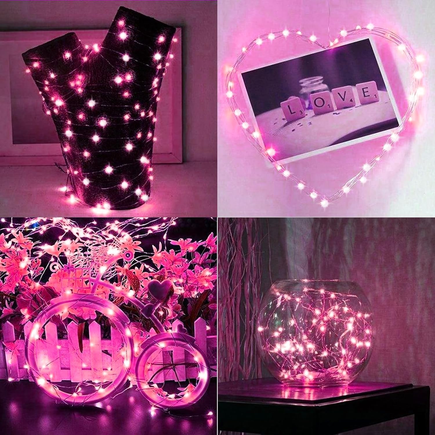 LAMPHOME Fairy Lights Plug in, 33Ft 100 LEDs Waterproof Twinkle Firefly Lights, Adaptor Included, Starry String Lights for Wedding Indoor Outdoor Christmas Patio Garden Decoration, Pink