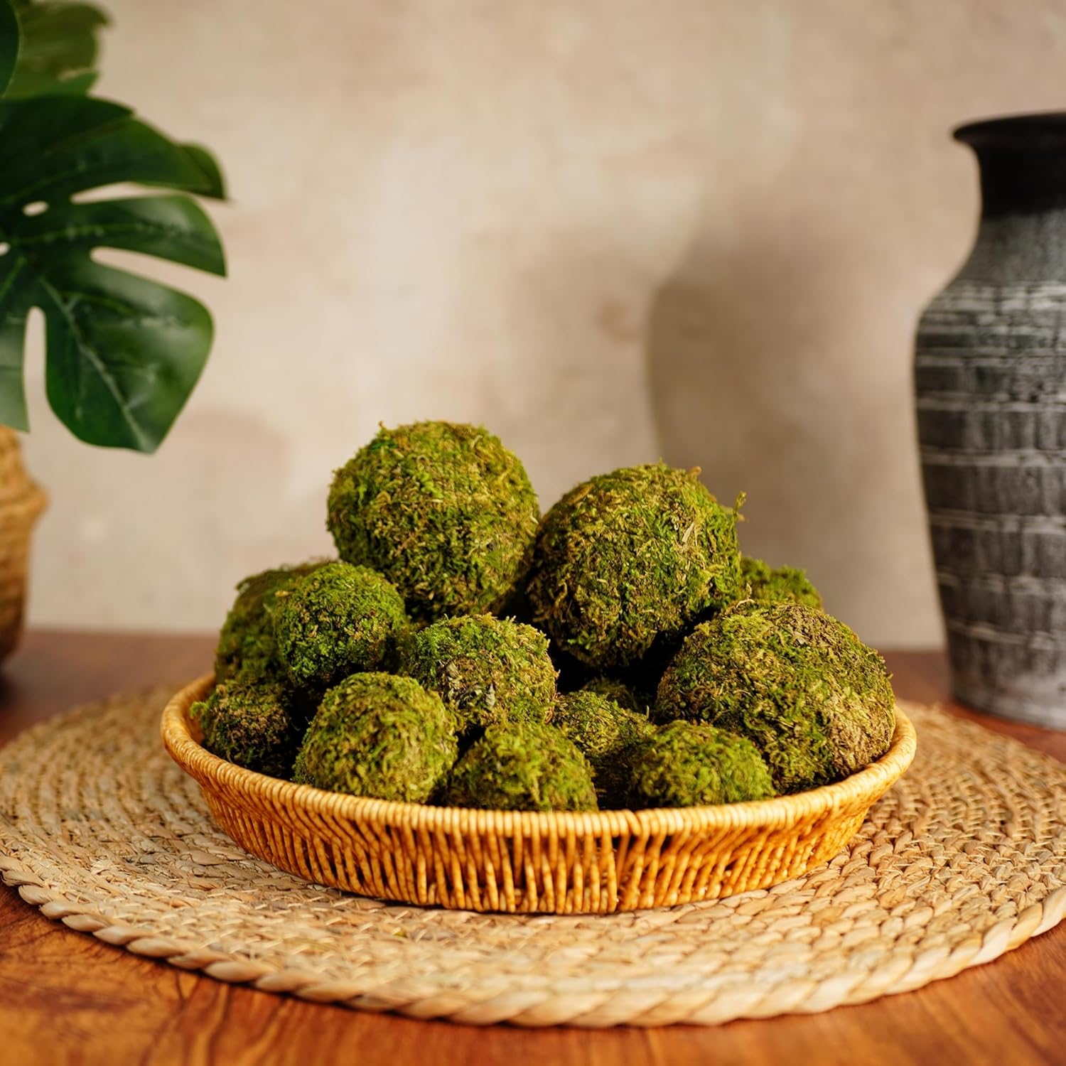 18-Piece Moss Balls Set - 6 Large 3.2" & 12 Small 2" Artificial Moss Decor for Bowls, Vases | Handmade Natural-Look Decorative Filler Balls for Home Centerpieces, Tabletop Decor (Sunlit Green)