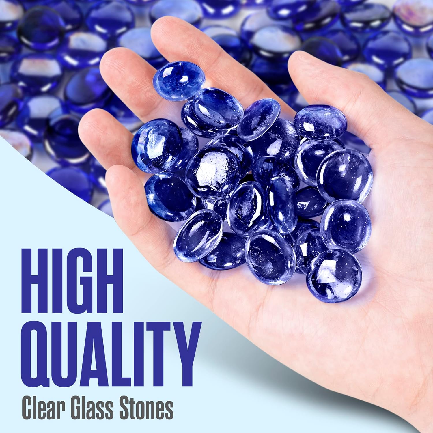 Houseables Glass Beads for Vases, Marbles for Vases, Glass Marbles, Filler, Blue Beads, Flat, Blue Gems, Crafts, Pebbles, Stones, Decorative Rocks, Plants, Florist, Floral, Fishbowl, 5 LBS, 400-500 PC