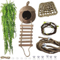 Lizard Coco Den with Ladder,5PCS Leopard Gecko Tank Accessories Reptile Terrarium Plants Hammock Coconut Hut Hide Hanging Reptile Decor for Crested Gecko,Baby Bearded Dragon,Chameleon,Snake